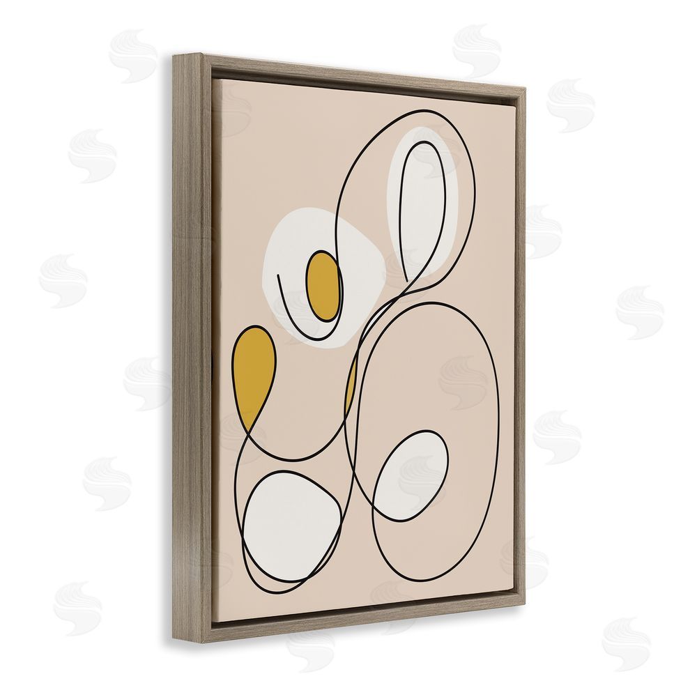 Stupell Studio Swirled Line on Beige Brown Floating Frame Canvas Wall Art Print