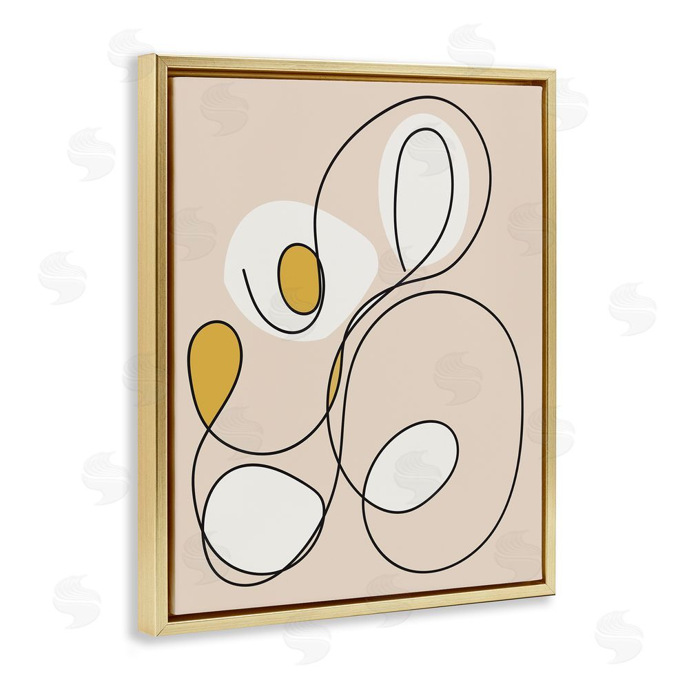Stupell Studio Swirled Line on Beige Gold Floating Frame Canvas Wall Art Print