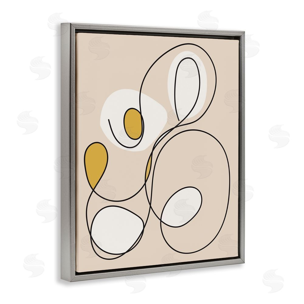 Stupell Studio Swirled Line on Beige Grey Floating Frame Canvas Wall Art Print
