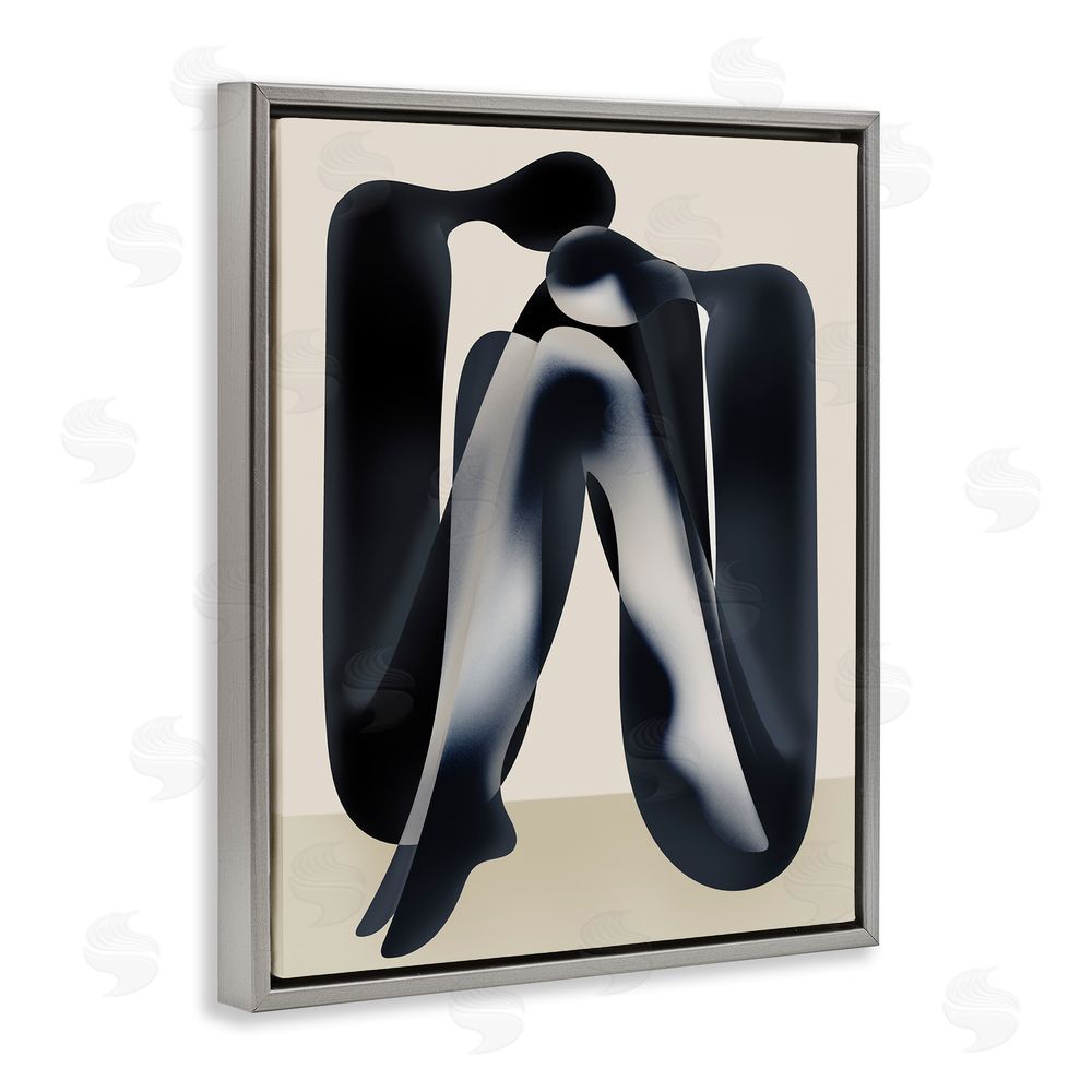 Stupell Studio Modern Figures Sitting Grey Floating Frame Canvas Wall Art Print