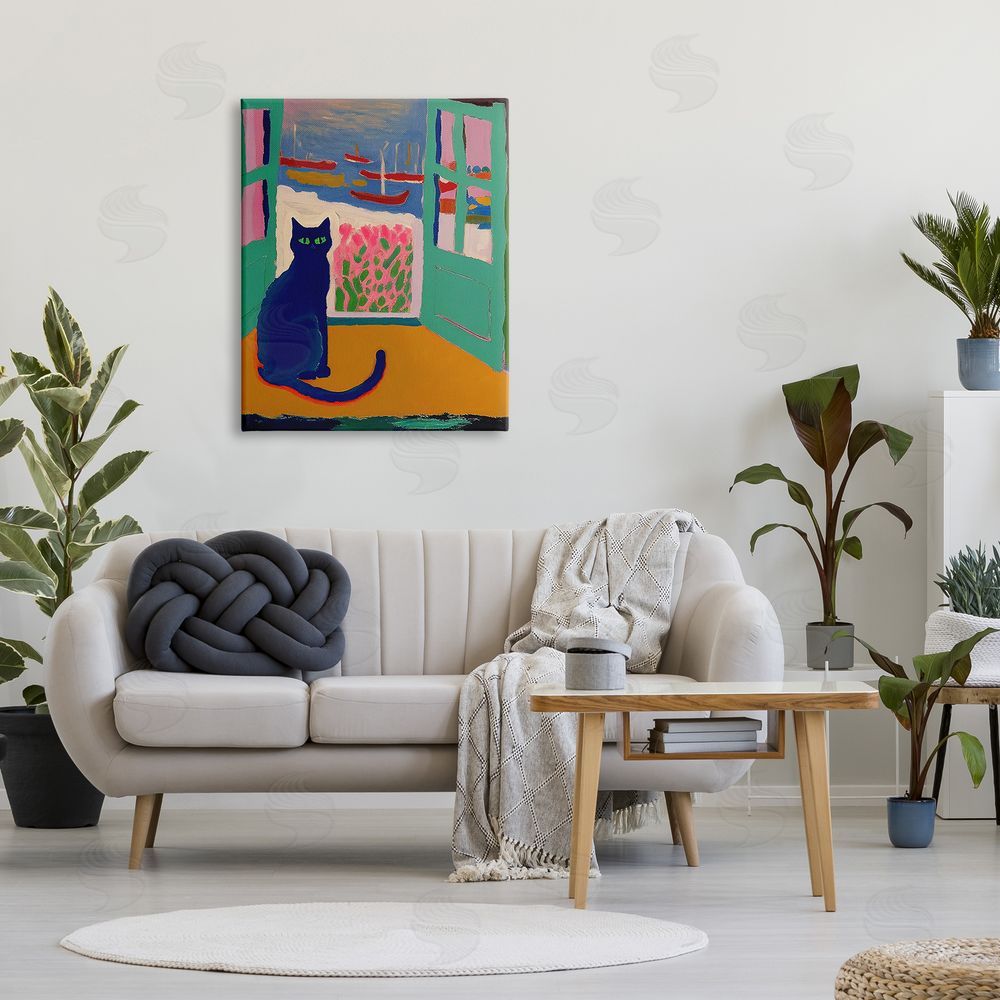 Gary Shergill Designs Black Cat in Doorway Canvas Wall Art Print in Room