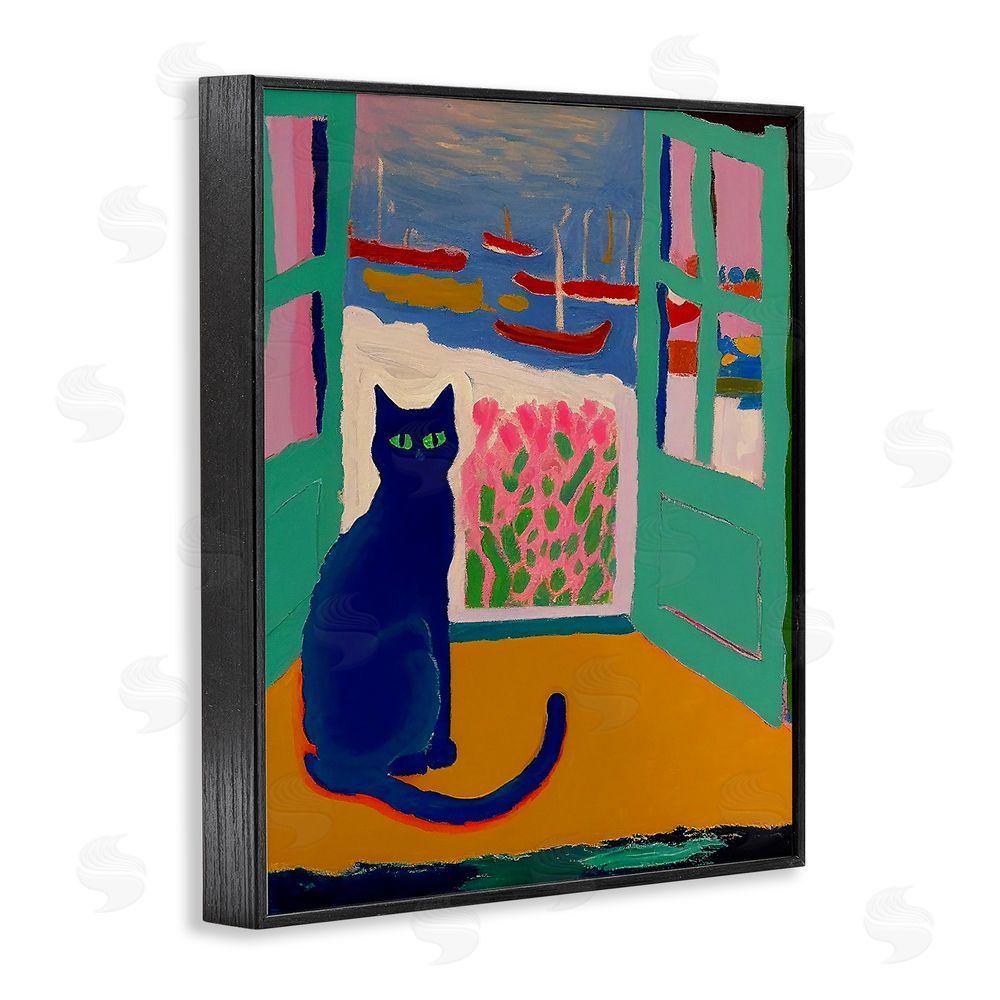 Gary Shergill Designs Black Cat in Doorway Black Framed Giclee Wall Art Print