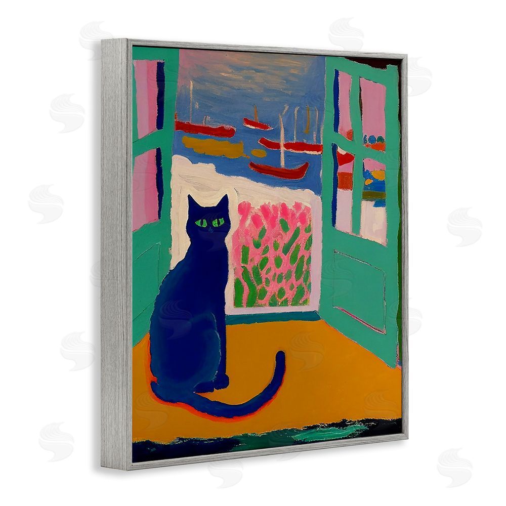 Gary Shergill Designs Black Cat in Doorway Gray Framed Giclee Wall Art Print
