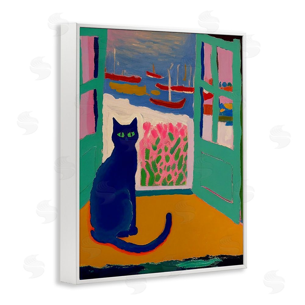 Gary Shergill Designs Black Cat in Doorway White Framed Giclee Wall Art Print