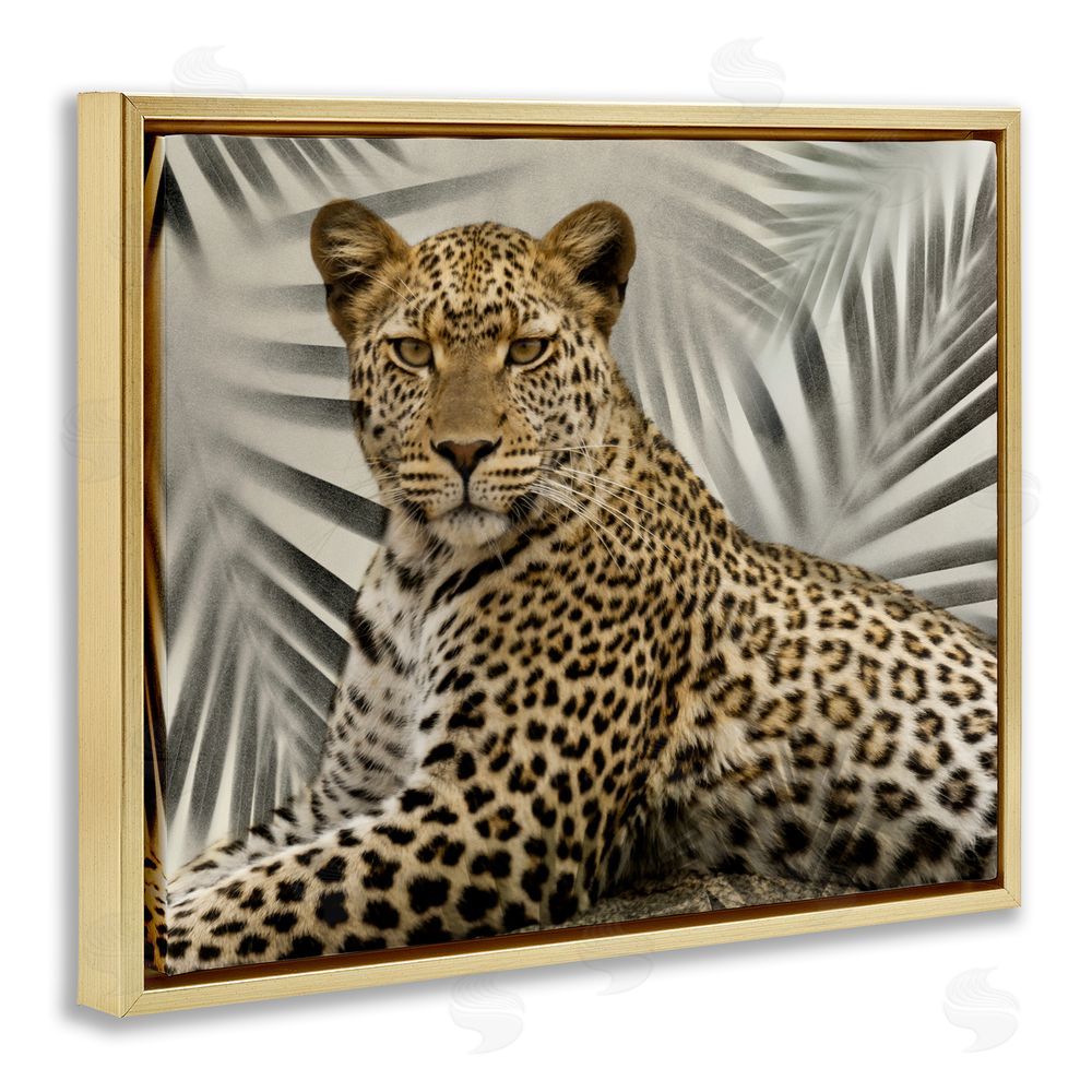 Danita Delimont Leopard with Palm Fronds Gold Floating Frame Canvas Wall Art Print