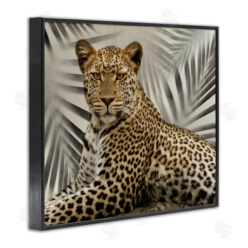 Danita Delimont Leopard with Palm Fronds Black Framed Giclee Wall Art Print