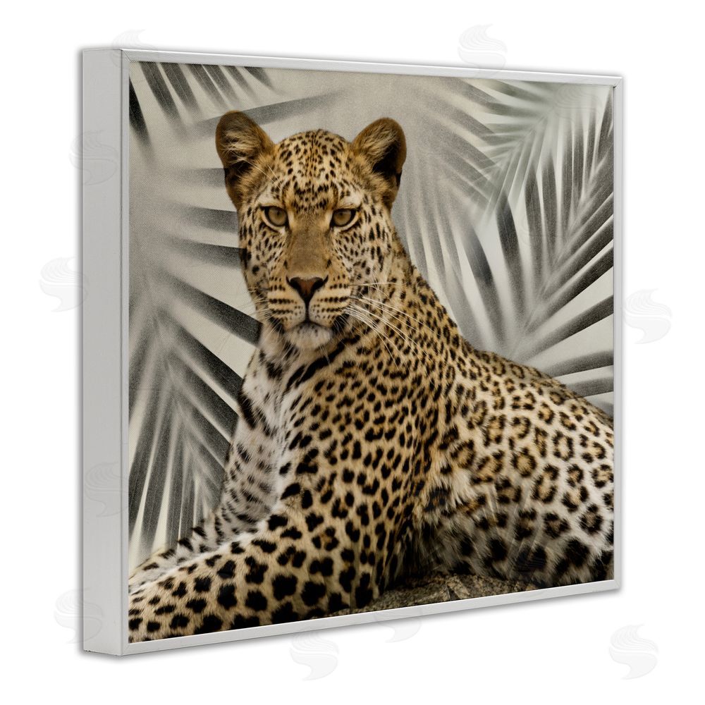 Danita Delimont Leopard with Palm Fronds White Framed Giclee Wall Art Print