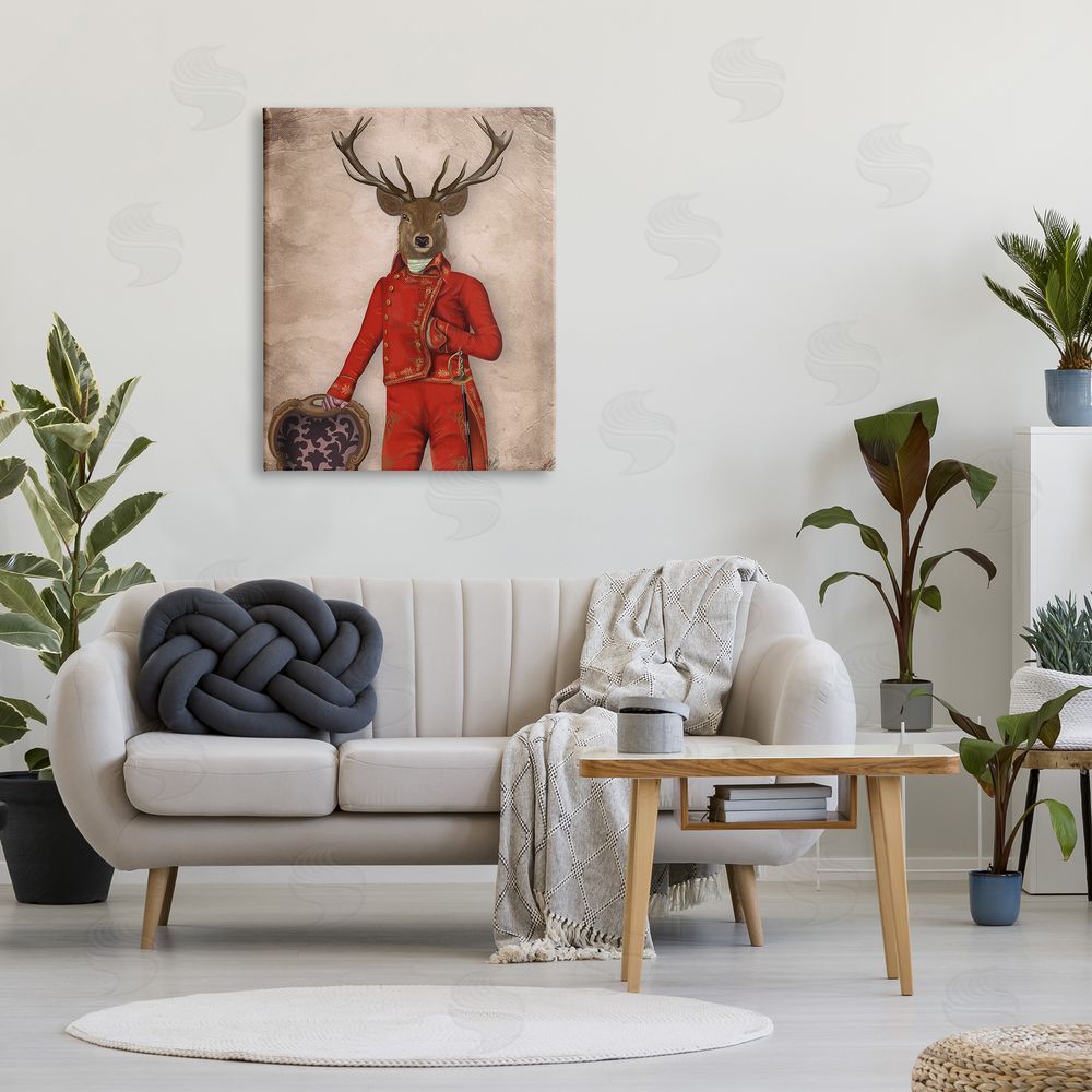 Fab Funky Fancy Elk in Red Suit Canvas Wall Art Print in Room
