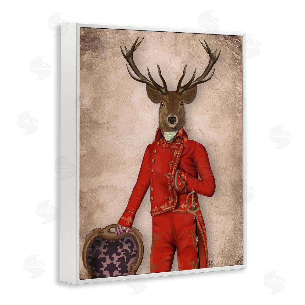 Fab Funky Fancy Elk in Red Suit White Framed Giclee Wall Art Print