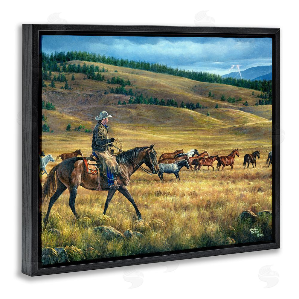 Abraham Hunter Equestrian Horse Landscape Black Floating Frame Canvas Wall Art Print