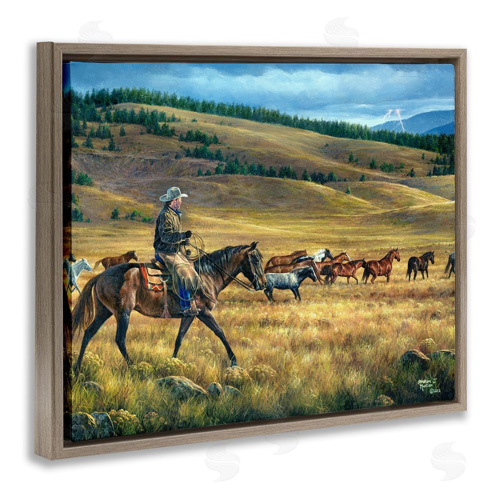 Abraham Hunter Equestrian Horse Landscape Brown Floating Frame Canvas Wall Art Print