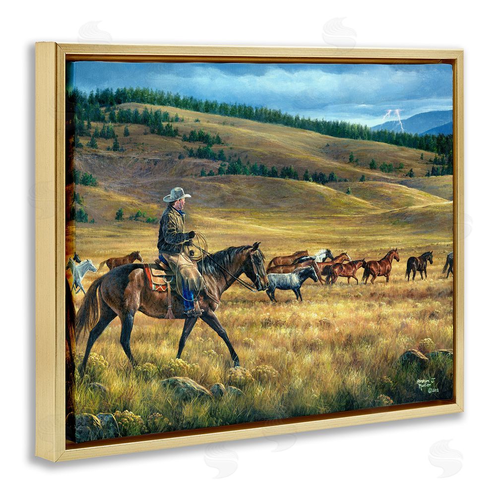 Abraham Hunter Equestrian Horse Landscape Gold Floating Frame Canvas Wall Art Print