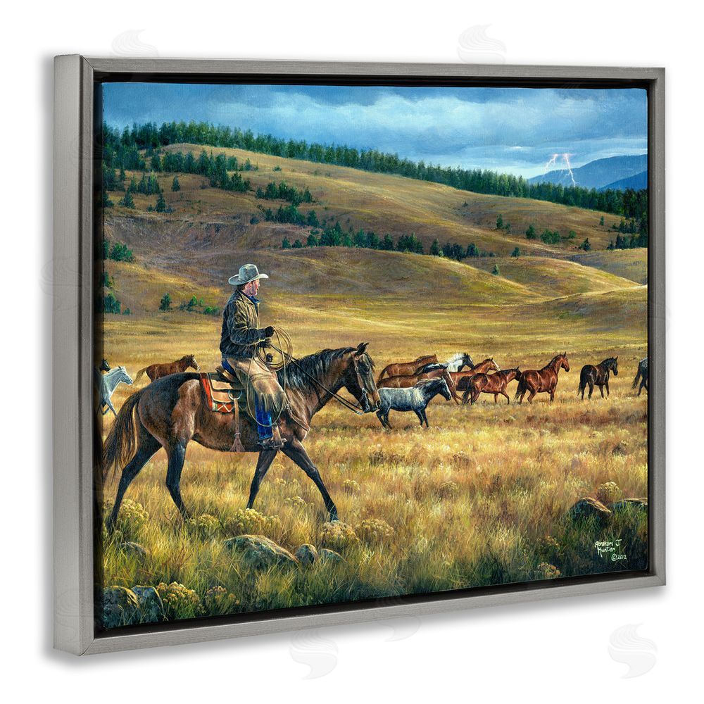 Abraham Hunter Equestrian Horse Landscape Grey Floating Frame Canvas Wall Art Print
