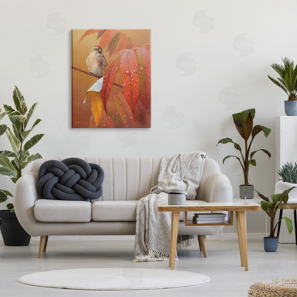 Derek Wicks Bird on Autumnal Branch Canvas Wall Art Print in Room