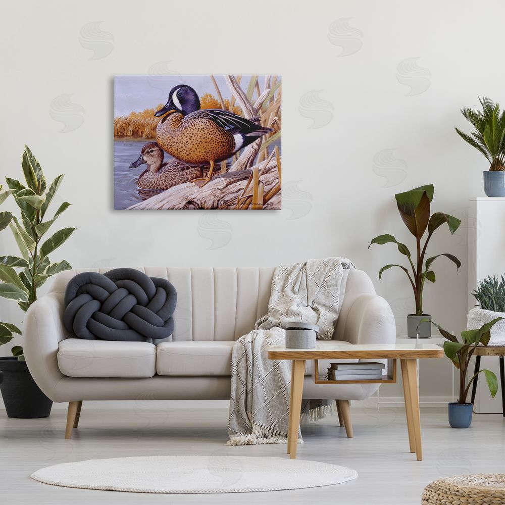 Rod Lawrence Ducks at Pond's Edge Canvas Wall Art Print in Room