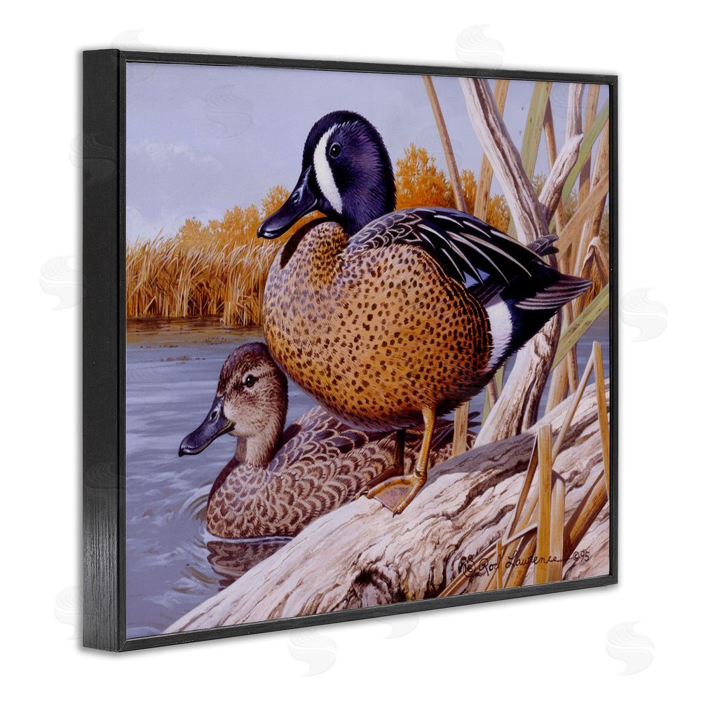 Rod Lawrence Ducks at Pond's Edge Black Framed Giclee Wall Art Print