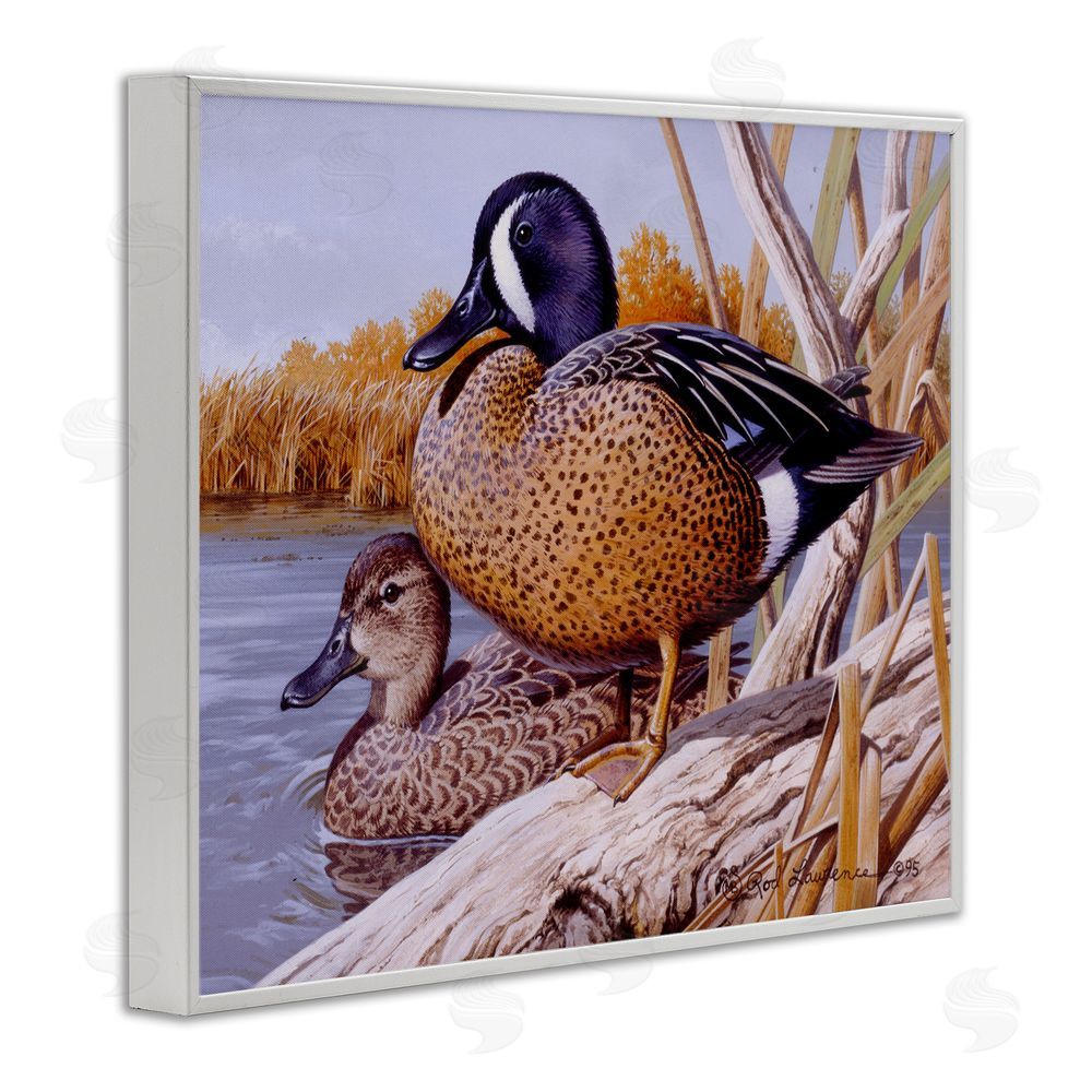 Rod Lawrence Ducks at Pond's Edge White Framed Giclee Wall Art Print