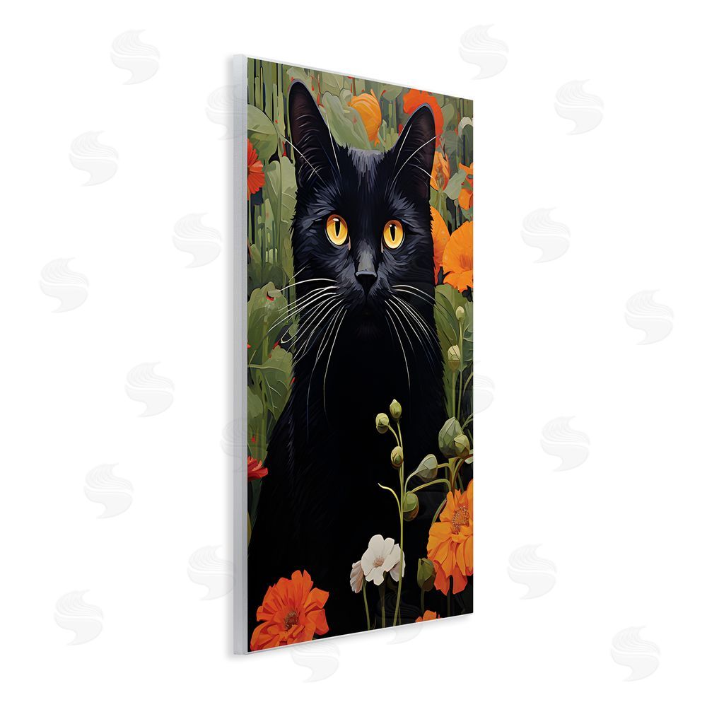 Gary Shergill Designs Black Cat Garden Flowers Wall Plaque Art Print