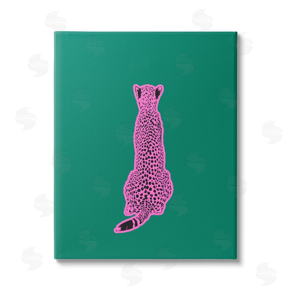 House of Lulu Pink Cheetah on Green Stretched Canvas Wall Art Print