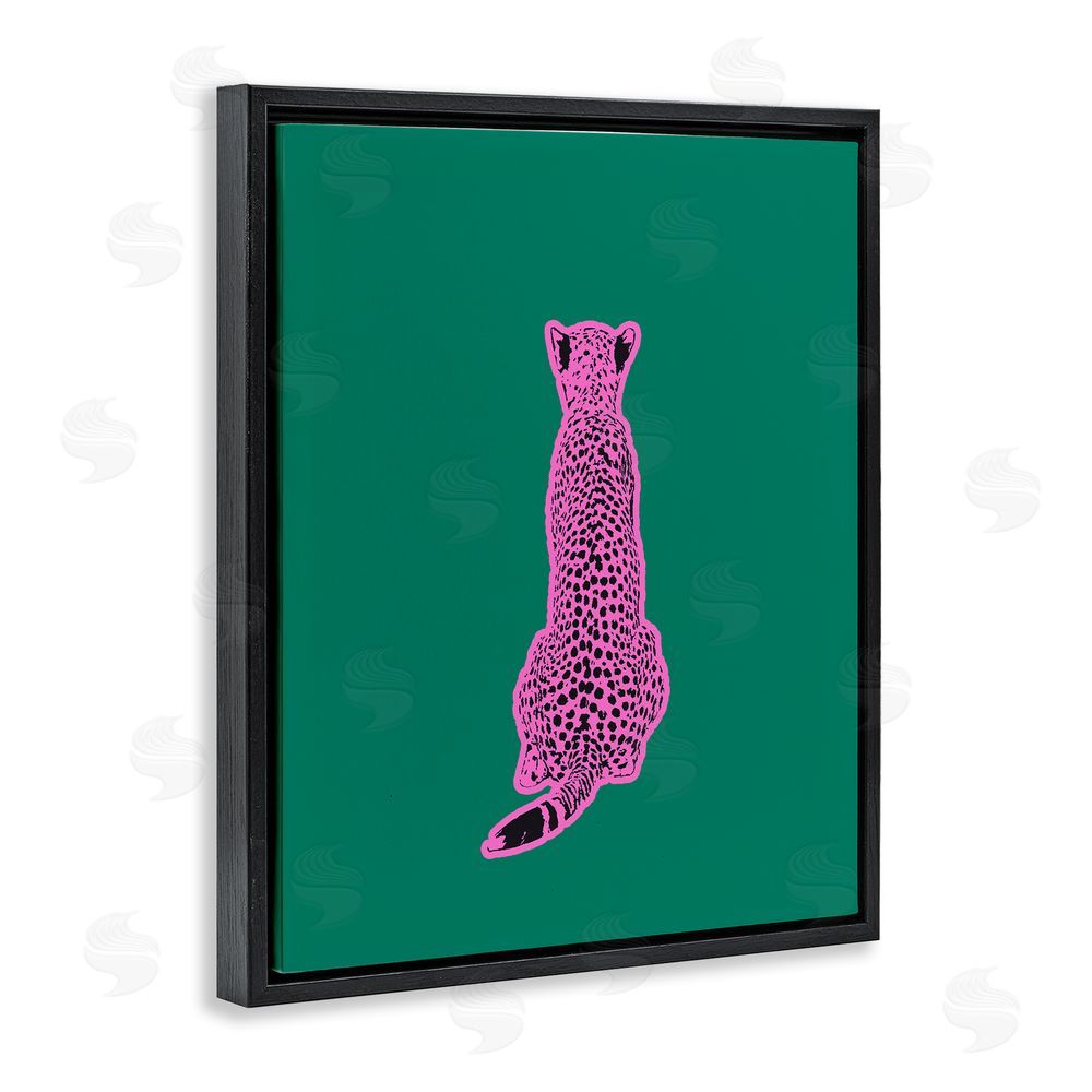 House of Lulu Pink Cheetah on Green Black Floating Frame Canvas Wall Art Print