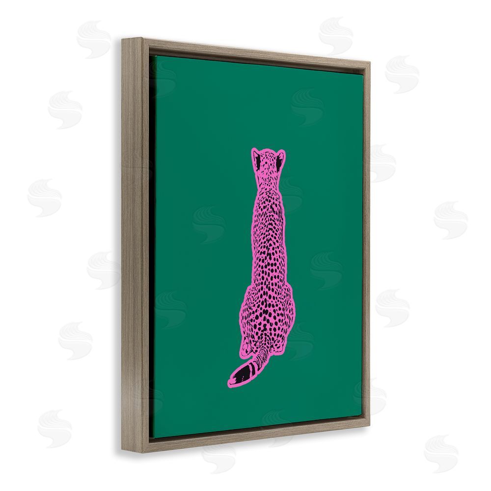 House of Lulu Pink Cheetah on Green Brown Floating Frame Canvas Wall Art Print