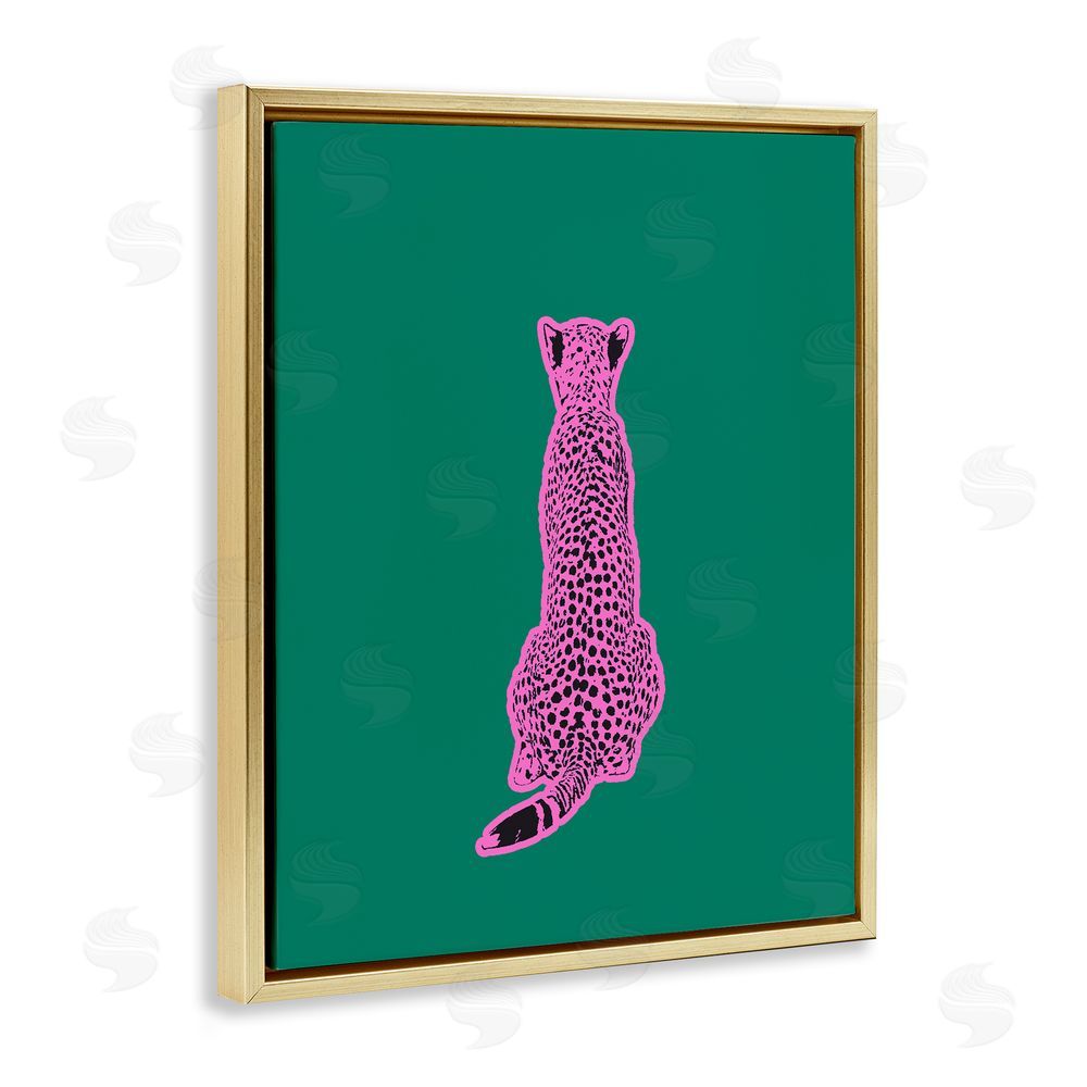 House of Lulu Pink Cheetah on Green Gold Floating Frame Canvas Wall Art Print