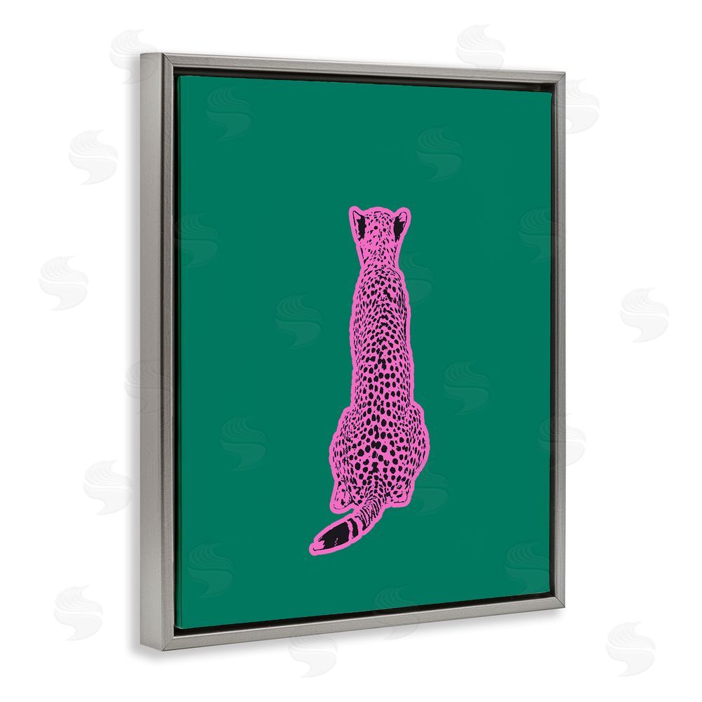 House of Lulu Pink Cheetah on Green Grey Floating Frame Canvas Wall Art Print