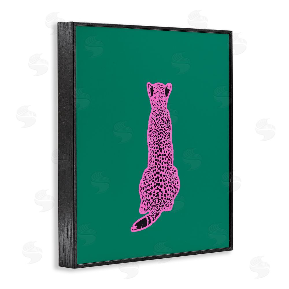 House of Lulu Pink Cheetah on Green Black Framed Giclee Wall Art Print