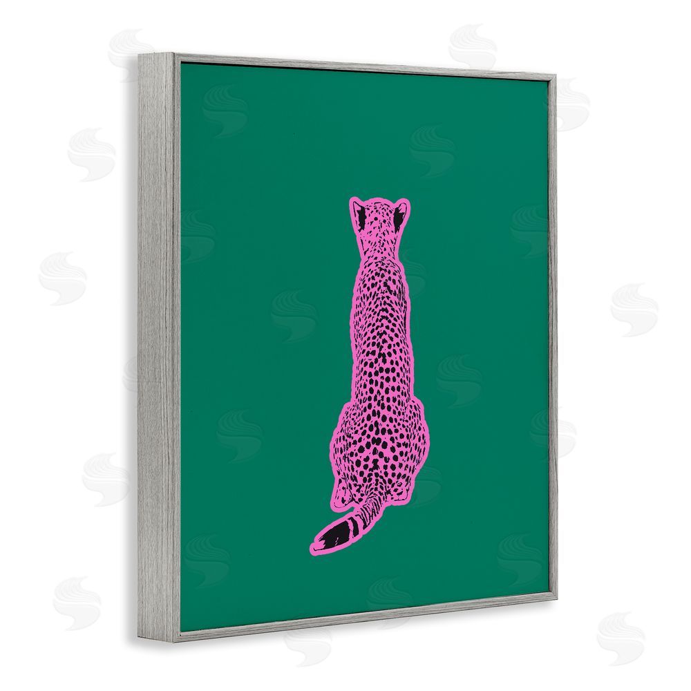 House of Lulu Pink Cheetah on Green Gray Framed Giclee Wall Art Print