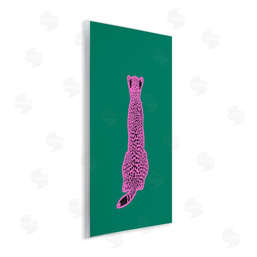 House of Lulu Pink Cheetah on Green Wall Plaque Art Print