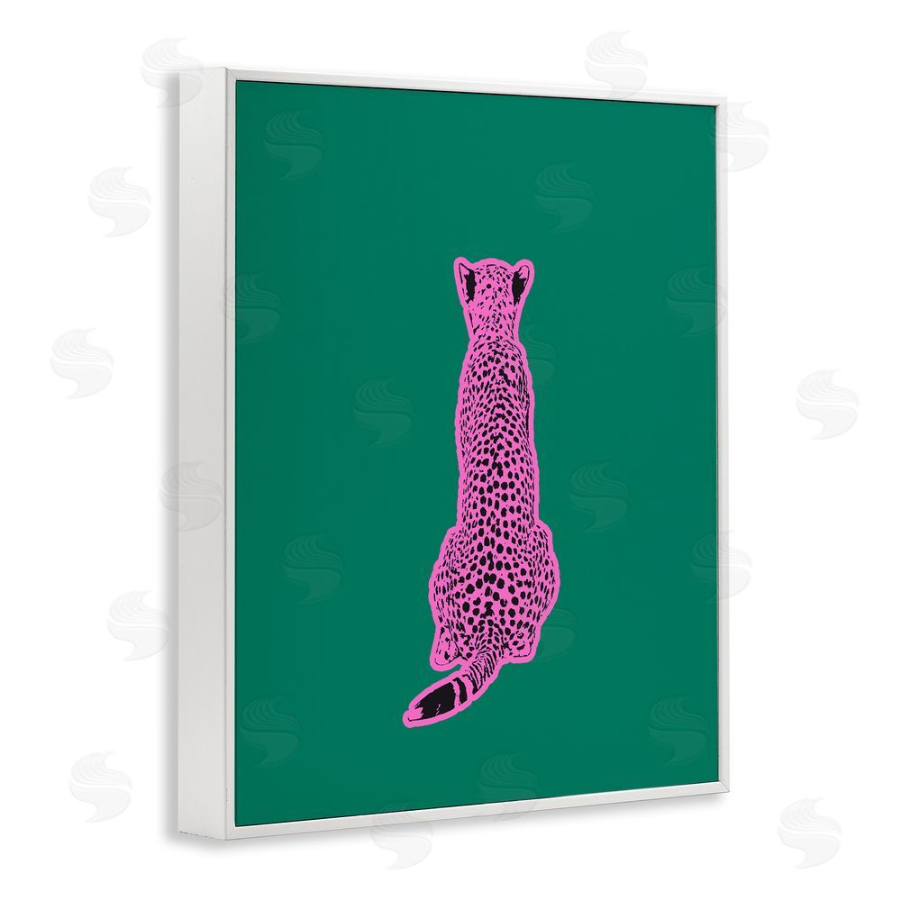 House of Lulu Pink Cheetah on Green White Framed Giclee Wall Art Print