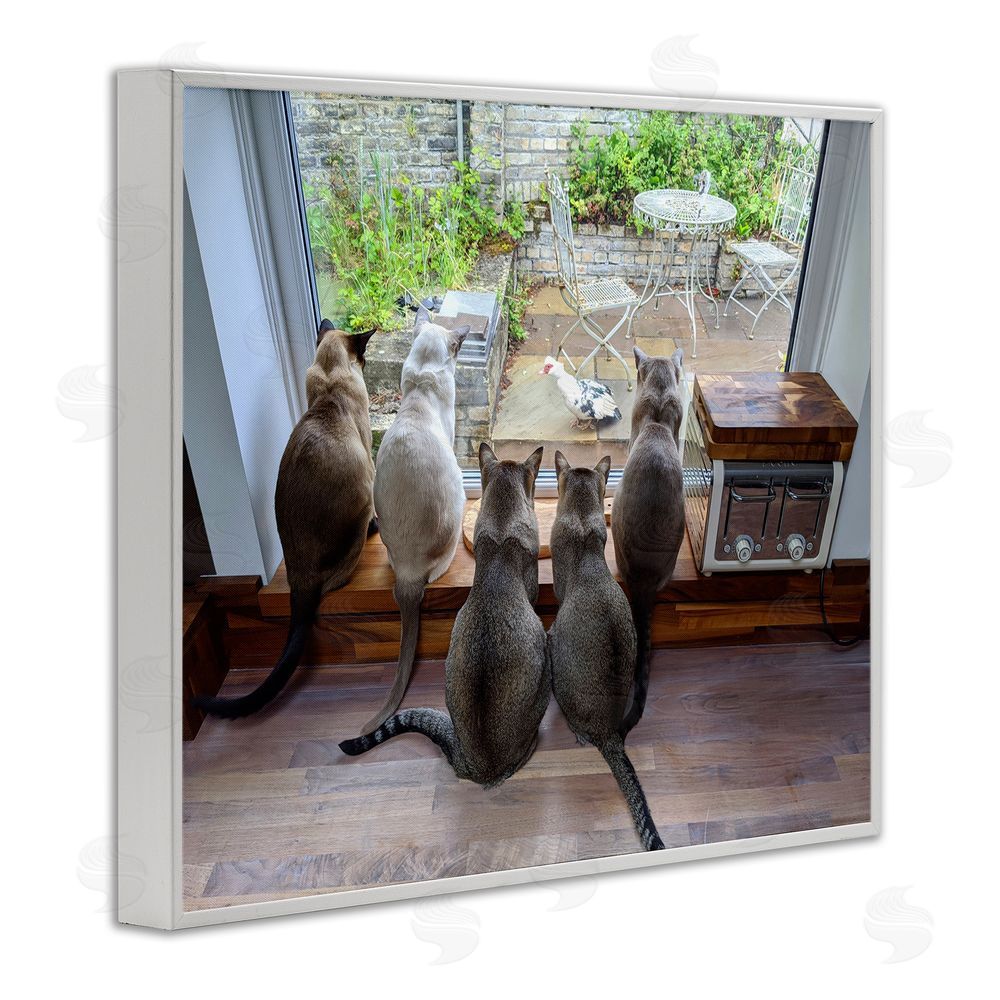 Beth Noble Cats Watching Bird at Window White Framed Giclee Wall Art Print
