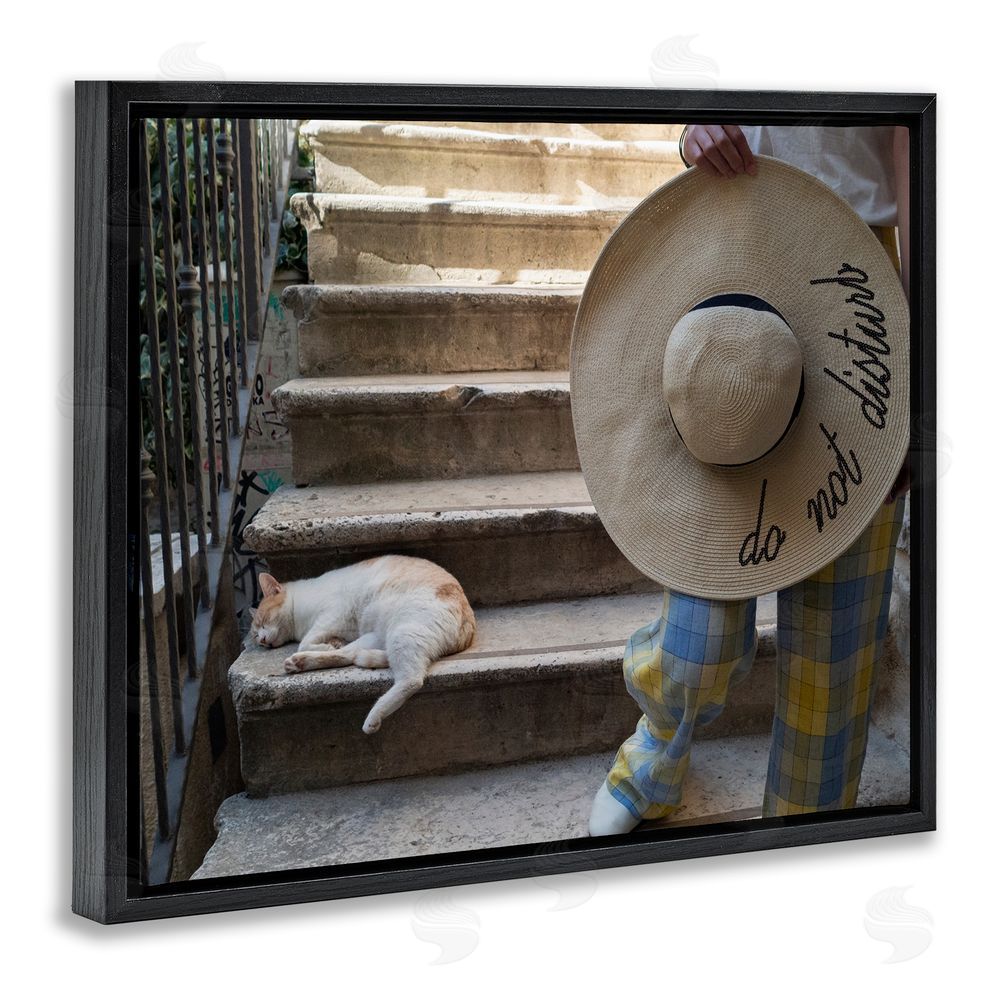 Tilman Wagner Do Not Disturb Cat Black Floating Frame Canvas Wall Art Print