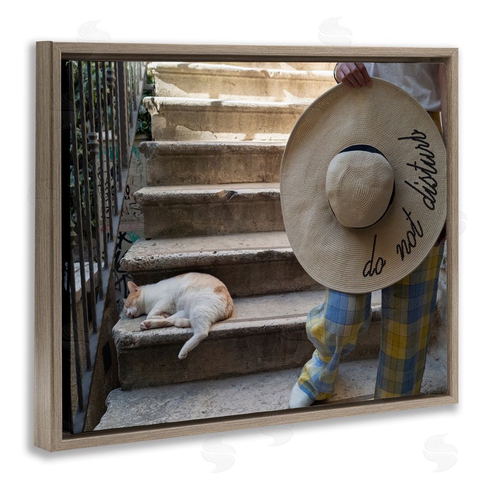 Tilman Wagner Do Not Disturb Cat Brown Floating Frame Canvas Wall Art Print