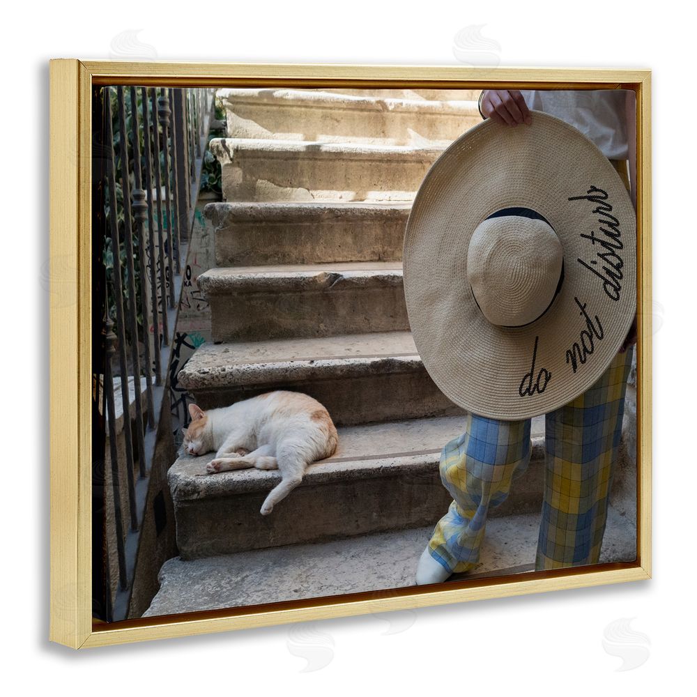 Tilman Wagner Do Not Disturb Cat Gold Floating Frame Canvas Wall Art Print