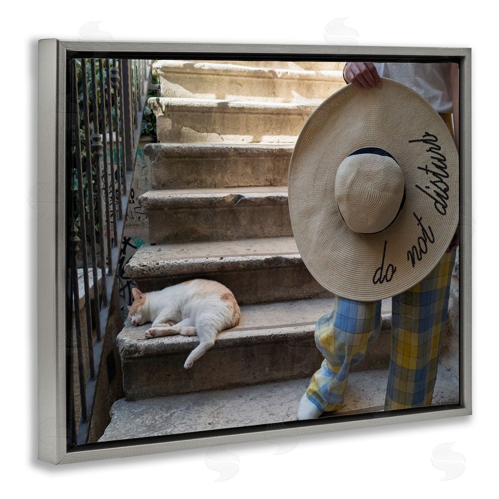 Tilman Wagner Do Not Disturb Cat Grey Floating Frame Canvas Wall Art Print