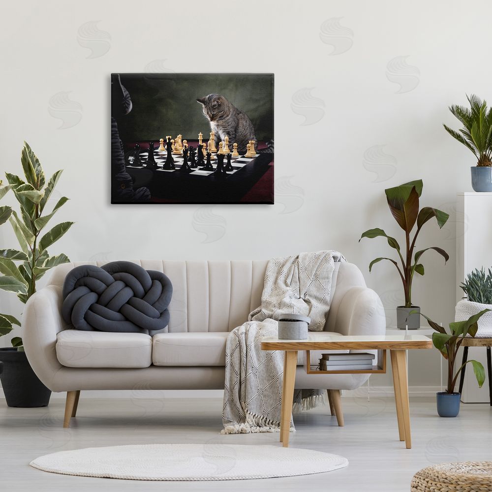 Jonathan Casey Cats Playing Chess Canvas Wall Art Print in Room