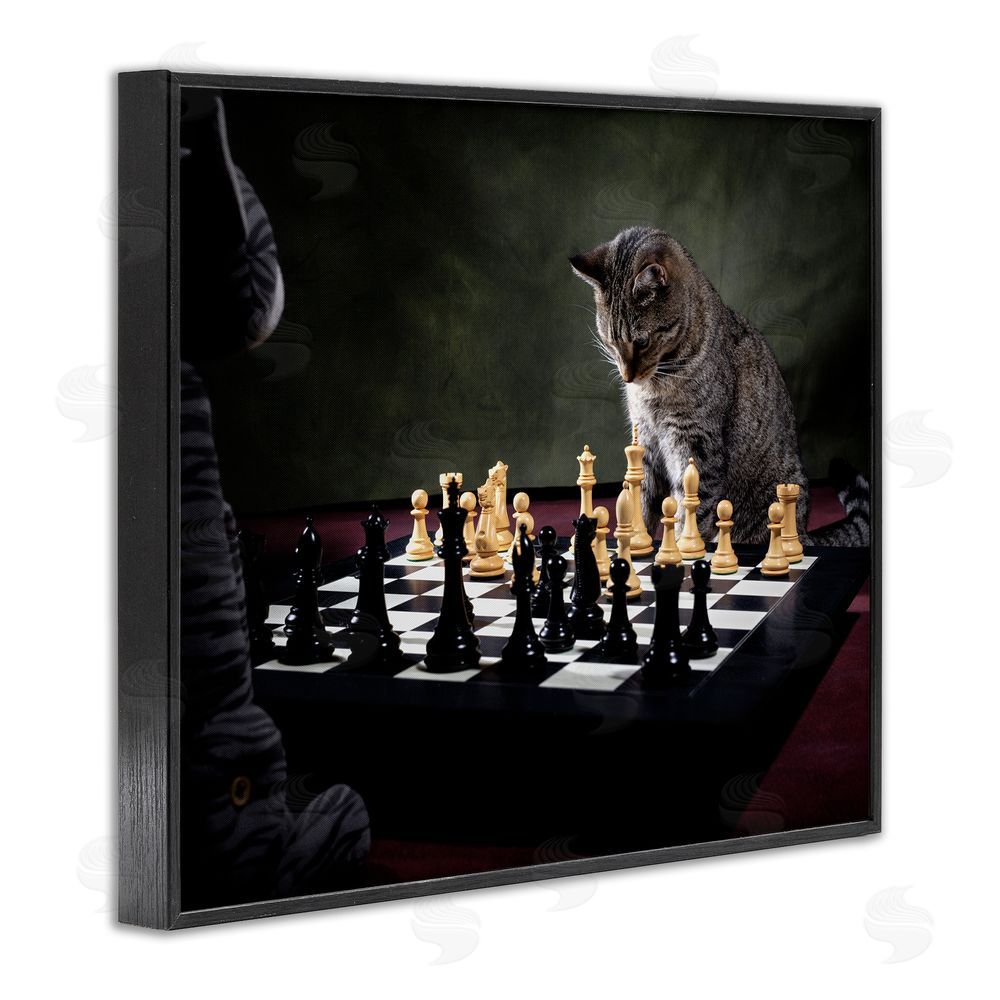 Jonathan Casey Cats Playing Chess Black Framed Giclee Wall Art Print
