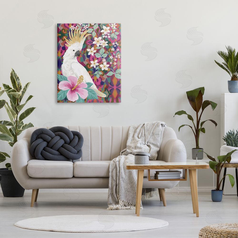 Cat Thurman Designs Cockatoo with Floral Hibiscus Canvas Wall Art Print in Room