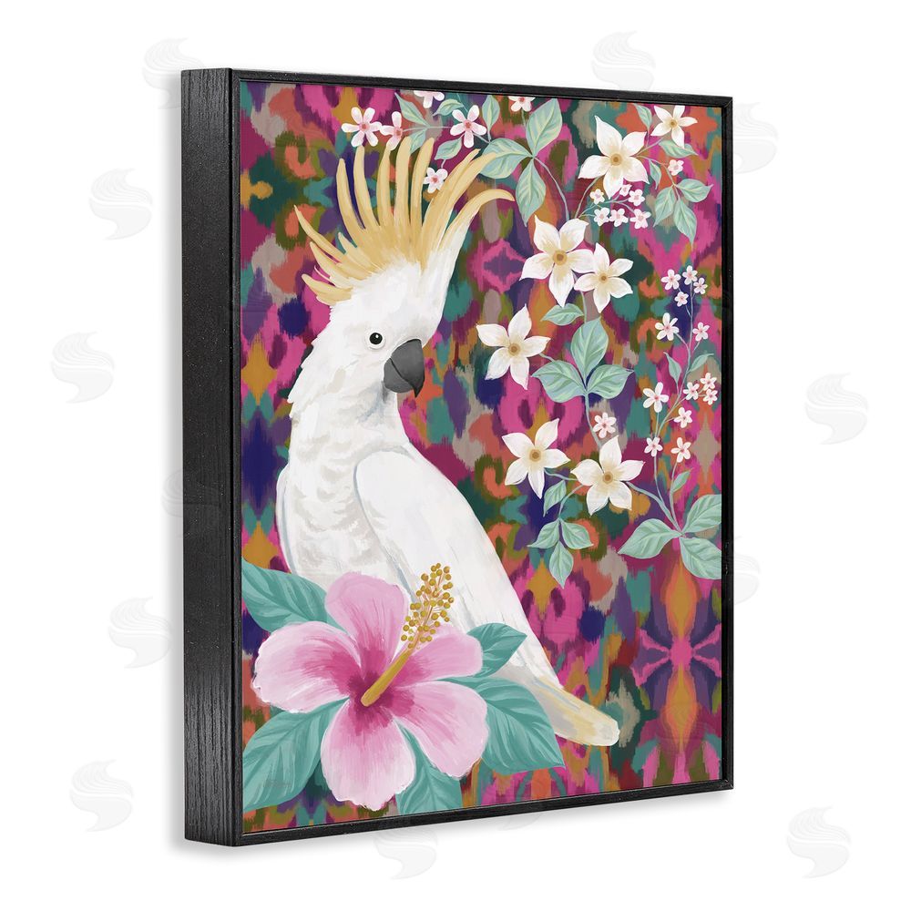 Cat Thurman Designs Cockatoo with Floral Hibiscus Black Framed Giclee Wall Art Print