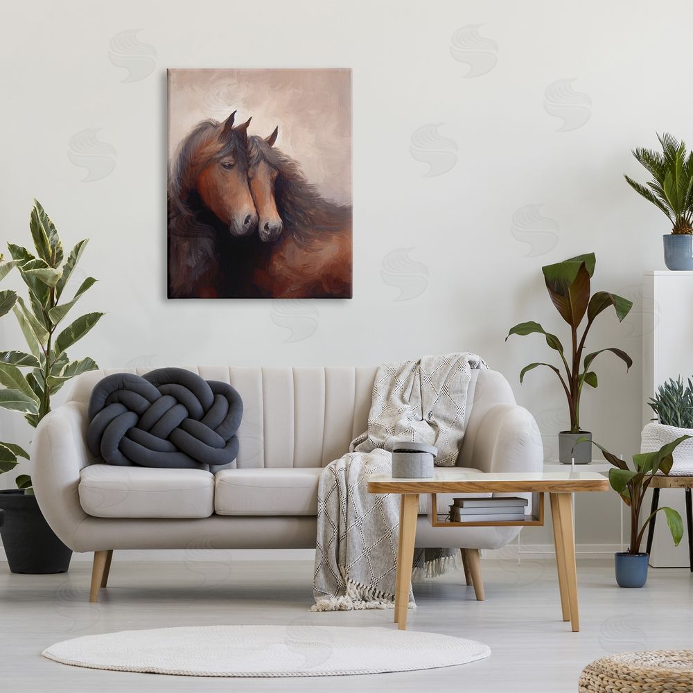 Ramona Murdock Brown Cuddling Stallions Canvas Wall Art Print in Room