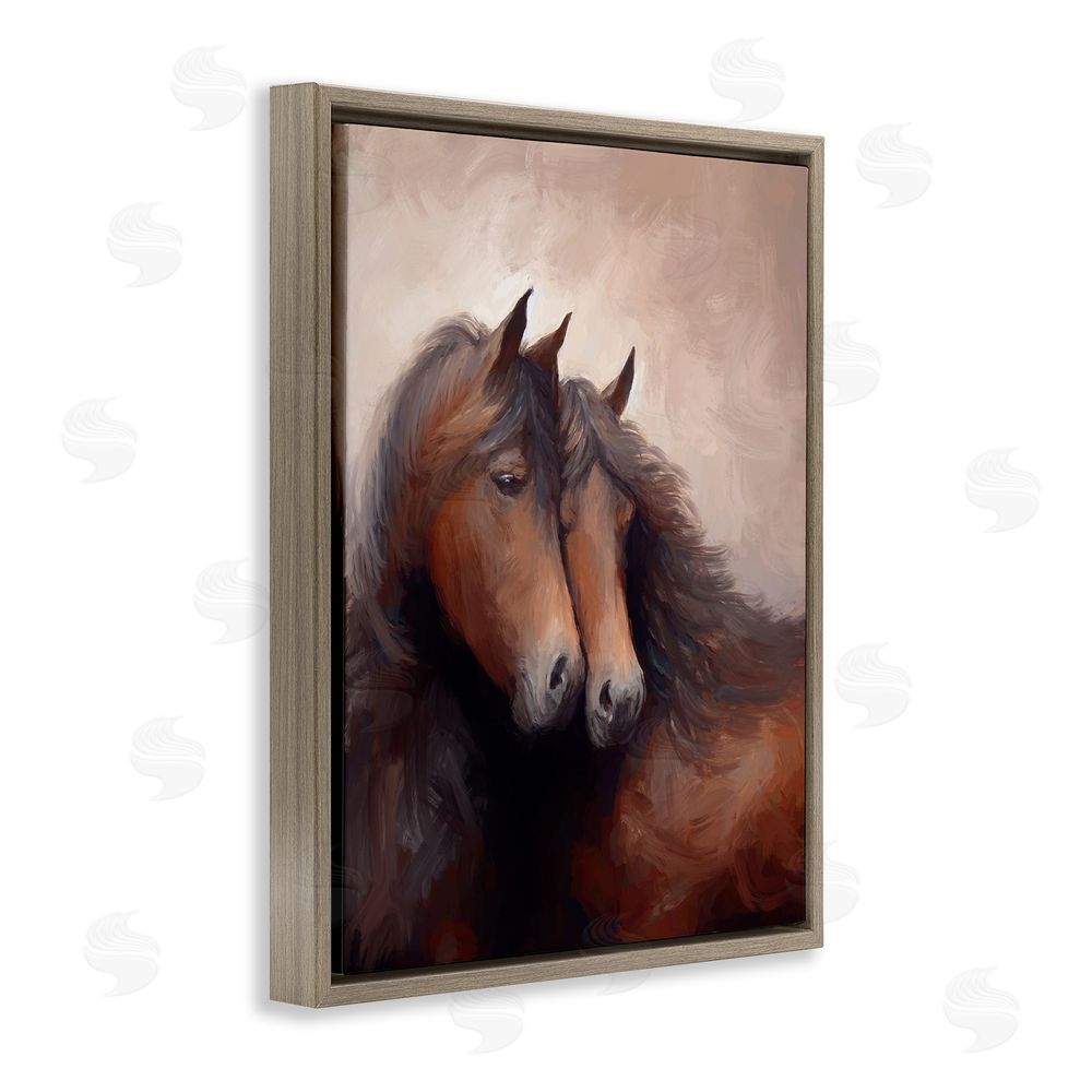 Ramona Murdock Brown Cuddling Stallions Brown Floating Frame Canvas Wall Art Print