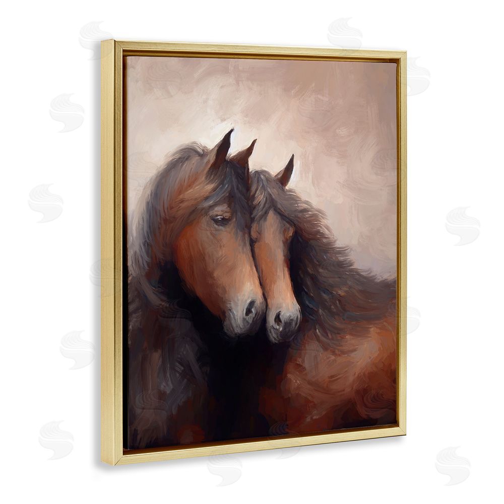 Ramona Murdock Brown Cuddling Stallions Gold Floating Frame Canvas Wall Art Print