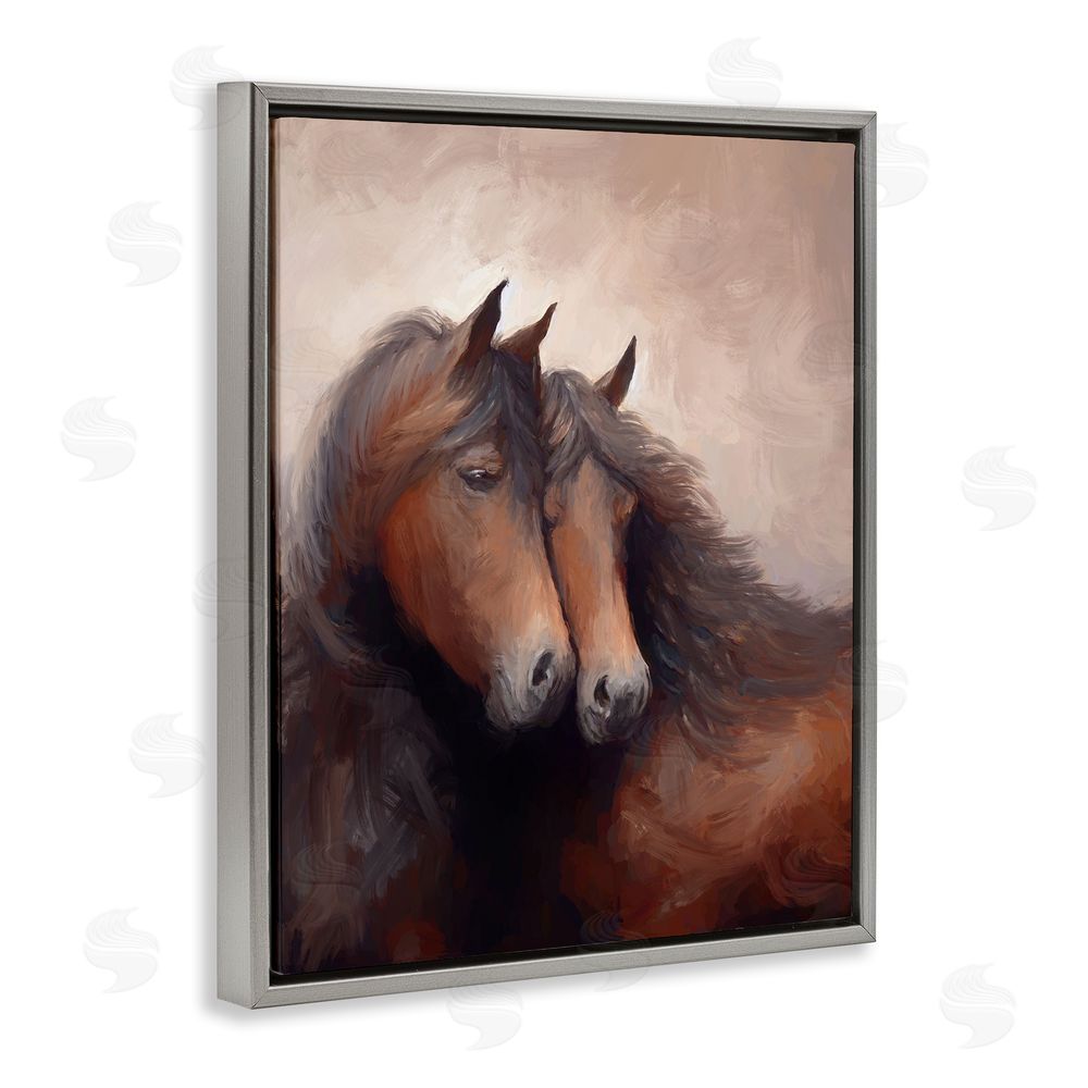 Ramona Murdock Brown Cuddling Stallions Grey Floating Frame Canvas Wall Art Print