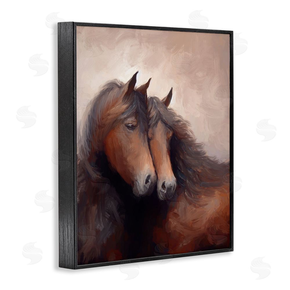 Ramona Murdock Brown Cuddling Stallions Black Framed Giclee Wall Art Print