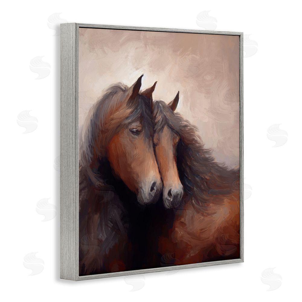 Ramona Murdock Brown Cuddling Stallions Gray Framed Giclee Wall Art Print