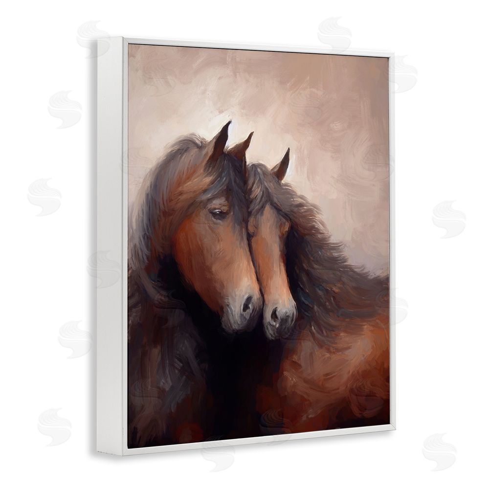 Ramona Murdock Brown Cuddling Stallions White Framed Giclee Wall Art Print