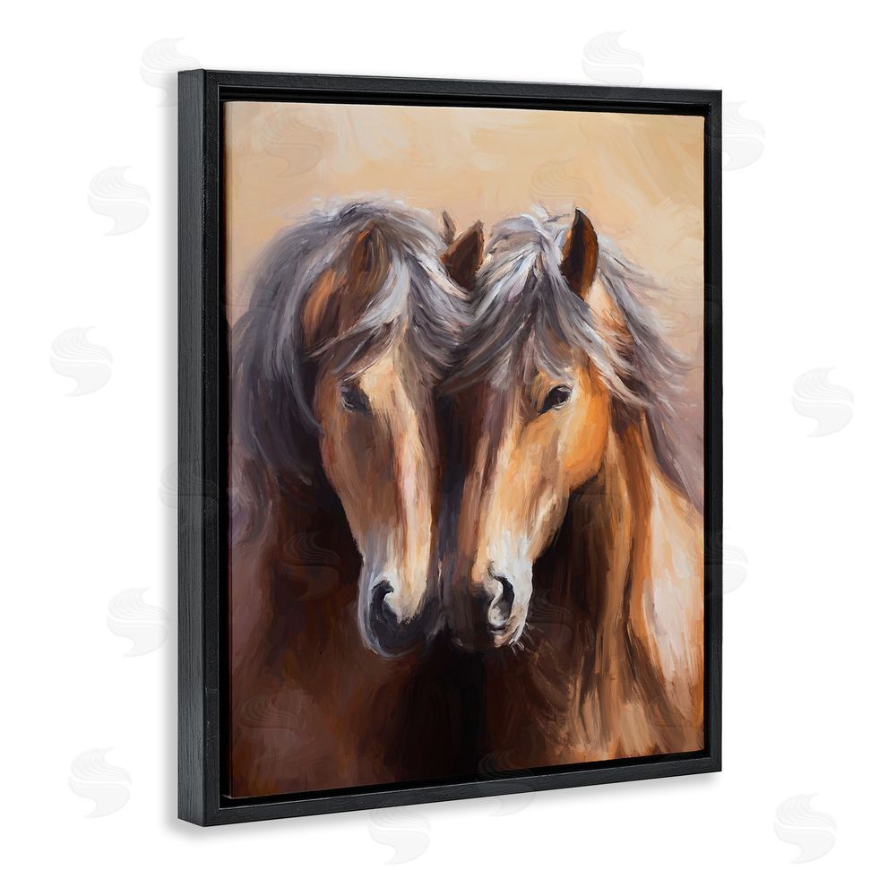 Ramona Murdock Horse Twins Hugging Black Floating Frame Canvas Wall Art Print