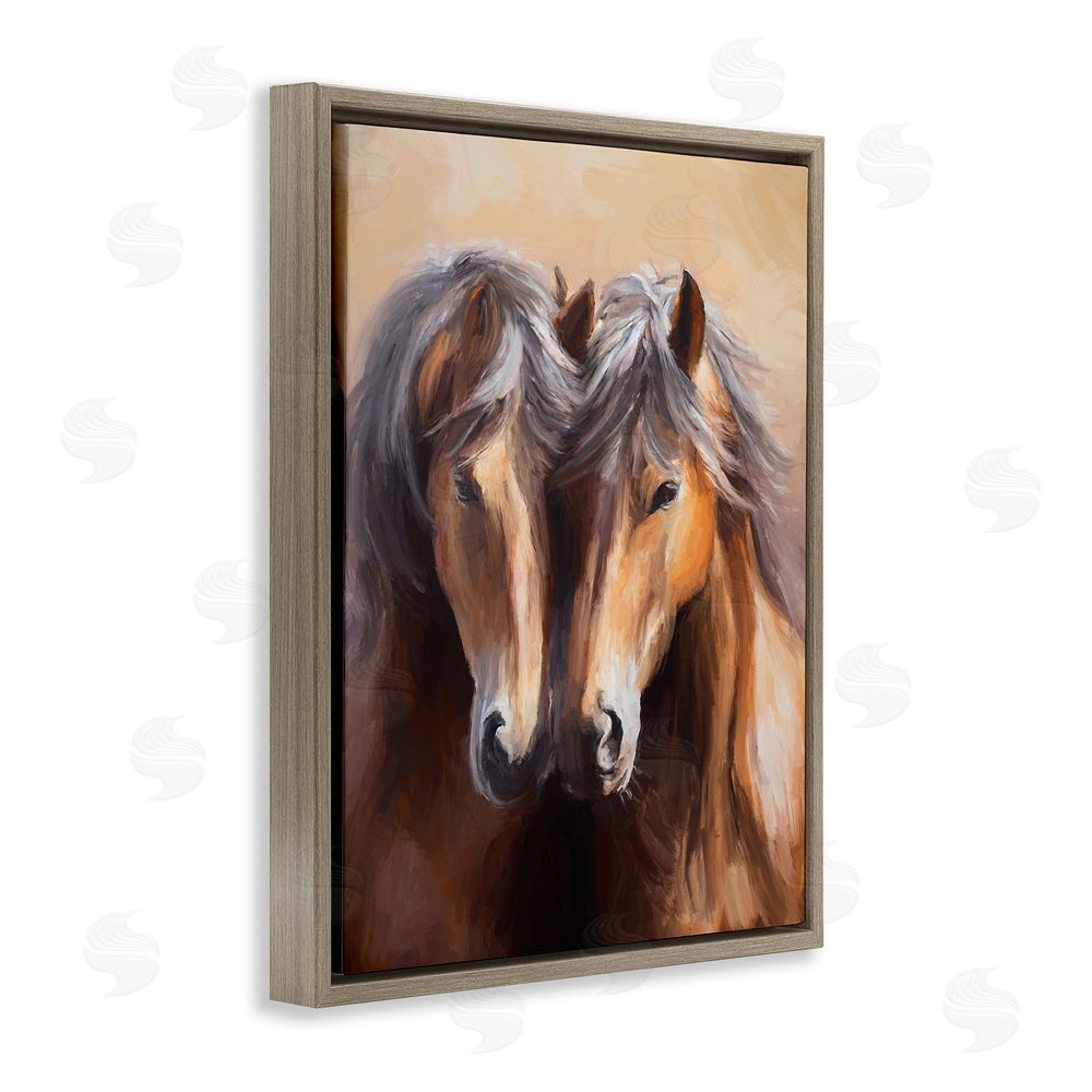 Ramona Murdock Horse Twins Hugging Brown Floating Frame Canvas Wall Art Print
