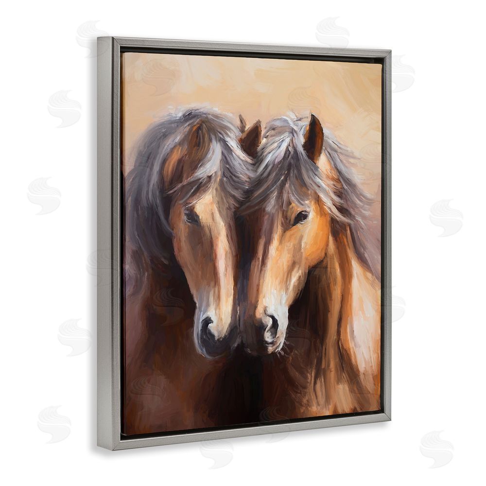 Ramona Murdock Horse Twins Hugging Grey Floating Frame Canvas Wall Art Print